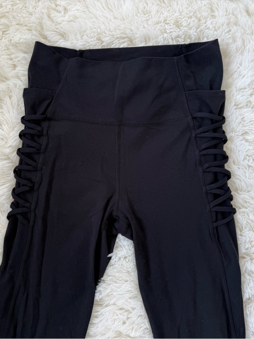 High-Waist Black Leggings with Side Lace-Up Detail